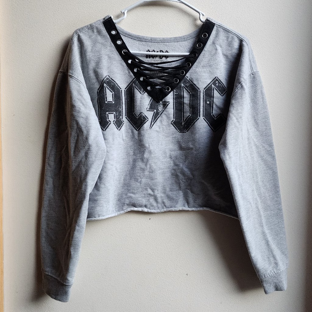 Ac/Dc Retro 80s Long Sleeve Crop Top Size Large